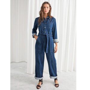 NWT & Other Stories Women's Boho Wide Leg Stretch Denim Jumpsuit Blue Denim 0